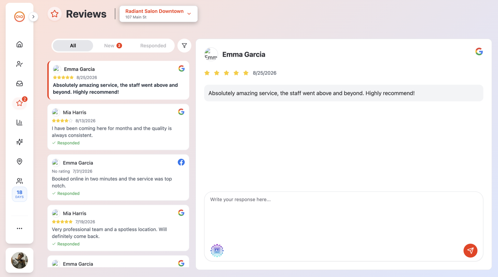 Review Insights page showing