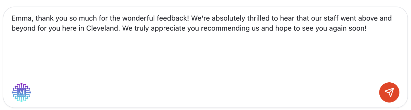 Reply box with the round AI button