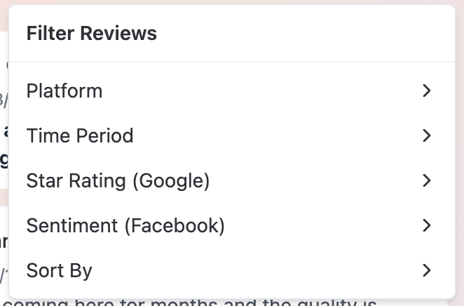 Filter Reviews menu open