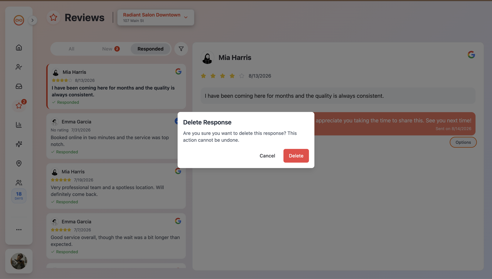 Response options menu open