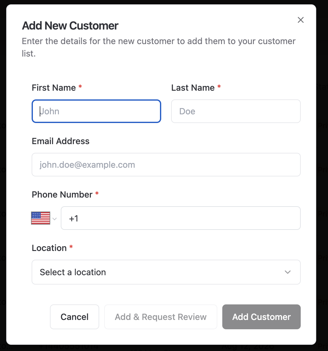 Add New Customer dialog