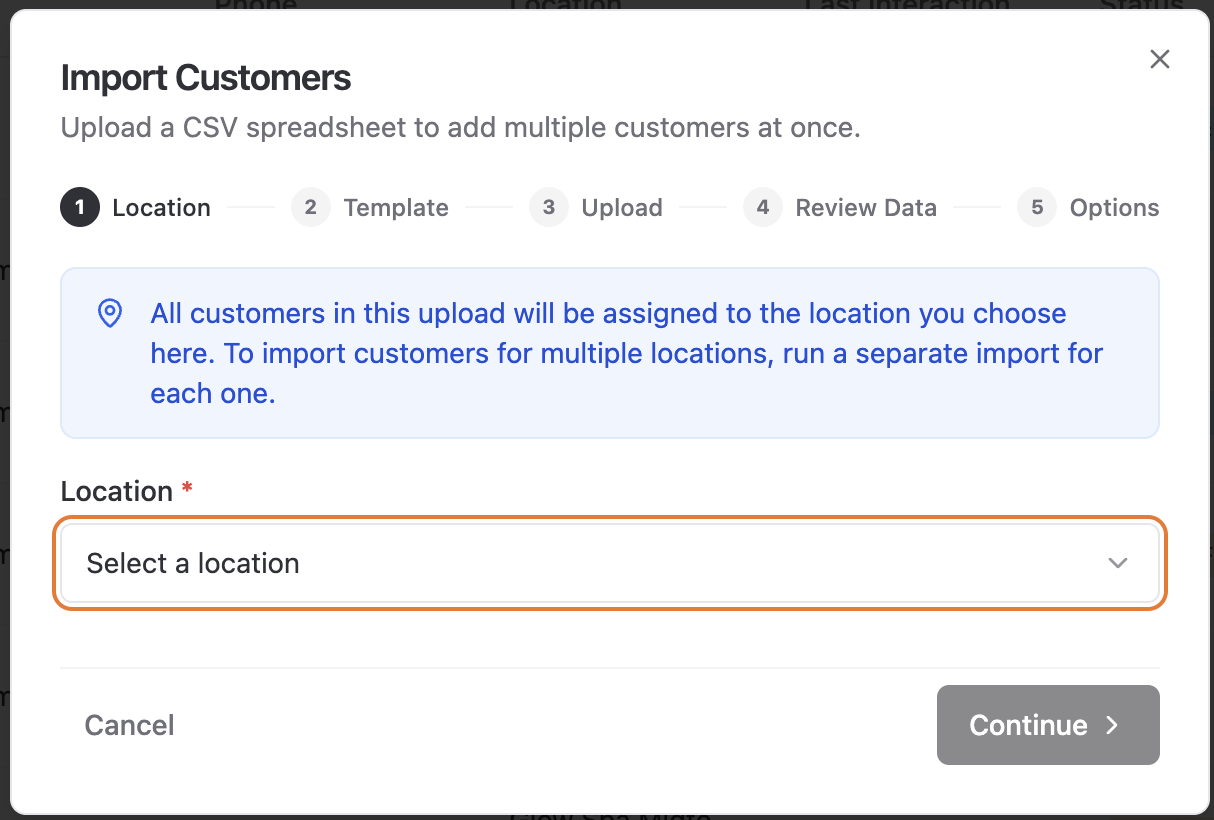 Import wizard on the Review Data