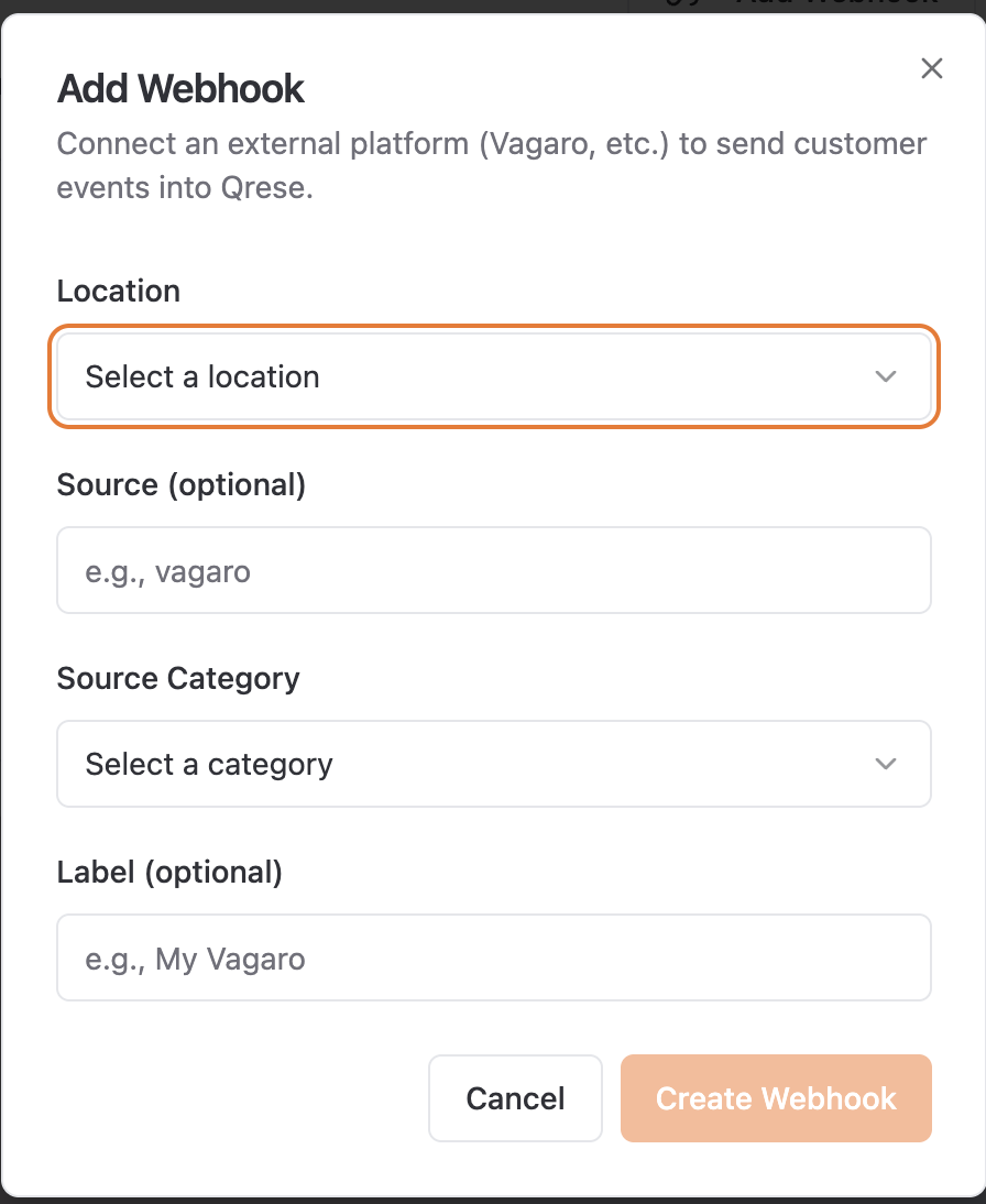 Add Webhook dialog with Platform